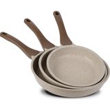 Thermoad Alüminyum Döküm Düz Tava Seti Granit Malzeme 20 cm Vizon Renkli 3'lü Set