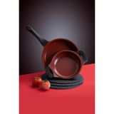 Thermoad Alüminyum Granit Döküm Kırmızı 20 cm Sahan ve 26 cm Düz Tava Seti Yüksek Dayanıklılık