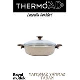 ThermoAD Döküm Granit 30 cm Basık Karnıyarık Pilav Cam Kapaklı Tencere -Vizon