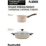 Thermoad Döküm Granit Vizon Karnıyarık Pilav Tencere 32Cm + Döküm Granit Sütlük - Sosluk / Vizon 14Cm