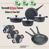 Thermoad Gri 16 Parça Granit Kaplama Tencere Seti 26 cm Ebatlarla Enerji Tasarruflu Kullanım