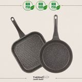 ThermoAD Gri Granit Düz Tava Seti 2 Parça 26 cm Uzun Süre Sıcaklık Muhafaza Eder