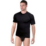 Thermoform Bambu Erkek Bisiklet Yaka Tişört Kısa Kollu Fanila Atlet ve Slip Külot Seti Siyah - XL