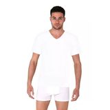 Thermoform Bambu Erkek V Yaka Tişört Kısa Kollu Fanila Atlet Ve Boxer Şort Seti Beyaz