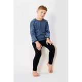 THERMOFORM Ultimate Merino Çocuk Seamless Çizgili Termal Uzun Kollu İçlik Seti, Mavi-Siyah