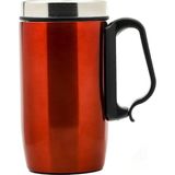 Thermohis Çift Katman Kauçuk Taban 250ML Kulplu Paslanmaz Çelik Küçük Termos Bardak Kırmızı Mug Kupa Çay Kahve Termosu - 250 ml