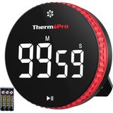 ThermoPro TM04 99 Saat Kapasiteli Çevirmeli Dijital Mutfak ve Ders Zamanlayıcısı, Geniş LED Ekranlı Mıknatıslı Kronometre - Kırmızı - Siyah