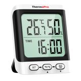 ThermoPro TP152 İç Mekan Termometresi Higrometre, Saatli ve Büyük 3,3 İnç LCD Ekranlı Nem Ölçer, Ev Ortamını Ölçmek için Dijital Ev Termometresi