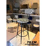 TheSandalyeShop Yeni,dama Desen Modern Mila Bar Sandalyesi 75 cm Oturum Yüksekliği. - Beyaz - Siyah