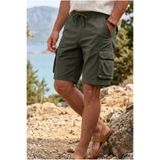 TheSeason Erkek Kargo Cepli Beli Lastikli Comfort Fit Pamuklu Esnek Haki Şort