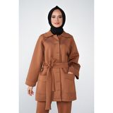 Thesetthur Puf Kumaş Bebe Yaka Cep Düğme ve Kemer Detaylı Vendy Ceket Taba - 2