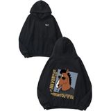THEWERT Estampa Bojack Tasarım Sırt Baskılı Siyah Kapüşonlu Sweatshirt