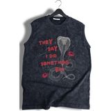They Say I Did Something Bad Yazılı Yıkamalı Kolsuz Tişört, Taylor Swift Baskılı Sıfır Kollu Atlet - Siyah - 4XL