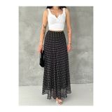 TheyYou Kadın Puantiyeli Şifon Uzun Etek Astarlı İç Göstermez Women’s Polka Dot Maxi Skirt