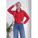 thezkscom Kadın Fermuarlı Crop Bomber Ceket Haki, Siyah, Kırmızı, Bej, Kahverengi - 006-Kırmızı