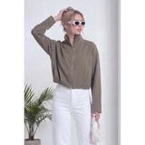 thezkscom Kadın Fermuarlı Crop Bomber Ceket Haki, Siyah, Kırmızı, Bej, Kahverengi - 02-Haki