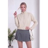 thezkscom Kadın Fermuarlı Crop Bomber Ceket Haki, Siyah, Kırmızı, Bej, Kahverengi - XS