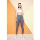 THIFF GYMWEAR Antrasit Yüksek Bel Fitilli Toparlayıcı Interlok Örme Spor Dar Paça Kadın Tayt