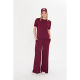 THIFF GYMWEAR Bordo Kadın Modal Kumaş Kısa Kolu Eşofman Takımı