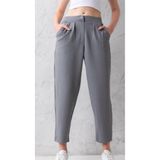 THIFF GYMWEAR Çift Düğmeli Havuç Model Bilek Boy Kadın Kumaş Pantolon Gri 40
