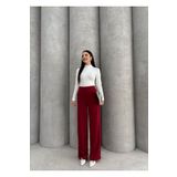 THIFF GYMWEAR Kadın Likralı Cırt Kapama Bordo Geniş Paçalı Rahat Palazzo Pantolon