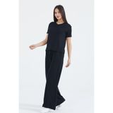 Thiff Gymwear Kadın Modal Kumaş V Yaka Kısa Kolu Bağcıklı Eşofman Takımı - XL - Siyah