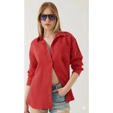Thiff Gymwear Kadın Oversize Basic Cepli Müslin Gömlek - Kırmızı