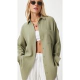 Thiff Gymwear Kadın Oversize Basic Cepli Müslin Gömlek - Yeşil