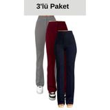 THIFF GYMWEAR Krep Kumaş Likralı Kadın Palazzo Pantolon 3'lü Set Gri-Bordo-Lacivert 42