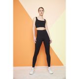 THIFF GYMWEAR Siyah Yüksek Bel Fitilli Toparlayıcı Interlok Örme Spor Dar Paça Kadın Tayt