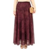 Thiff Tesettür Kadın Etnik Desen Yüksek Bel Içi Astarlı Maxi Boy Şifon Etek - Bordo - L - XL