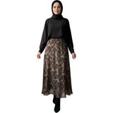 Thiff Tesettür Kadın Etnik Desen Yüksek Bel Içi Astarlı Maxi Boy Şifon Etek - Siyah - L - XL