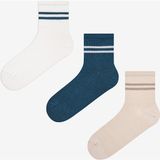 Thin Striped 3lü Beyaz Yeşil Burun Dikişsiz Soket Çorap - Beyaz - Yeşil - Standart
