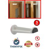 Thinyfix Kendinden Yapışkanlı Yeni Nesil Çok Amaçlı Beyaz Plastik Kapı Stoperi/Durdurucu/Tamp 5 ADET