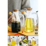 Thn 2 Li Bambu Kapaklı Cam Yağlık Sirkelik 1000 Ml. Cam Sürahi - Şeffaf