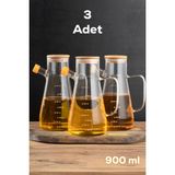 Thn 3 Lü Bambu Kapaklı Cam Yağlık Sirkelik Zeytin Yağlık 900 Ml. Cam Sürahi - Şeffaf