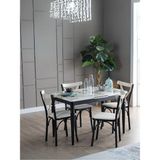 Thonet Metal Ayaklı Ahşap Sırt Mutfak Sandalyesi - Siyah - Ahşap - Kırık Beyaz