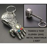 Thor Çekiç Thanos Açık Eldiven 2 Anahtarlık Metal Yumruk Çekiç - Gümüş - Gold
