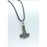 Thor Mjollnir Hammer Gümüş Kaplama Deri İp Kolye