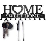 Thorqtech Home Sweet Home Yazı Desenli Dekoratif Metal Askılık, Anahtarlık, Çantalık, Duvar Tipi - Siyah
