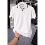 threeoff Erkek Polo Yaka Tişört Seti Oversize V Yaka Biyeli Basic Model