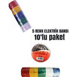 Threestep Renkli Elektrik Bandı Izole Bant Izolasyon Bandı 10 Adet 5 Renk