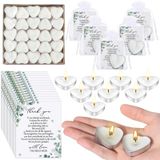 Threlaco Misafirler için 100 Set Düğün Hediyesi 100 Beyaz Kalp Şekilli Mum Mini Mumlar Düğün Mum Hediyeleri Misafirler için 100 Teşekkür Kartı ve Organze Çanta Düğün Parti Hediyeleri için