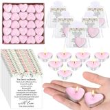 Threlaco Misafirler için 100 Set Düğün Hediyesi 100 Kalp Şekilli Mum Mini Mum Düğün Mum Konuklar için 100 Teşekkür Kartı ve Organze Çanta Düğün Parti Hediyeleri (Aşk, Pembe)