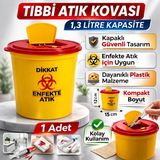 Tıbbi Atık Kovası 1,3 Litre 1 Adet Kapaklı Tıbbi Atık Kutusu Enfekte Atık Kovası