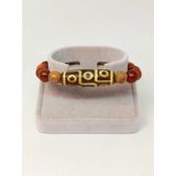 Tibet Akik & Jasper Taşlı Dokuz Göz Sembollü Unisex Ahşap Bileklik 8mm