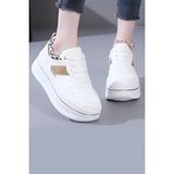 Ticen Beyaz Kalın Taban Kadın Spor Ayakkabı – Leopar ve Gold Detaylı Sneaker