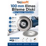 Ticisoft 100 mm Elmas Bileme Diski Avuç Taşlama Spiral Uyumlu Bıçak Satır Makas Balta Eğeleme Parlatma Diski 16 mm Göbek