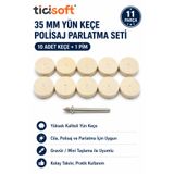 Ticisoft 11 Parça 35 mm Yün Keçe Polisaj Cila Parlatma Seti 10 Adet Keçe + 1 Metal Pim Gravür Mini Taşlama Uyumlu
