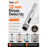 Ticisoft 12 mm Elmas Kaplı Panç Delici Uç Cam Seramik Mermer Granit Delme Matkap Ucu